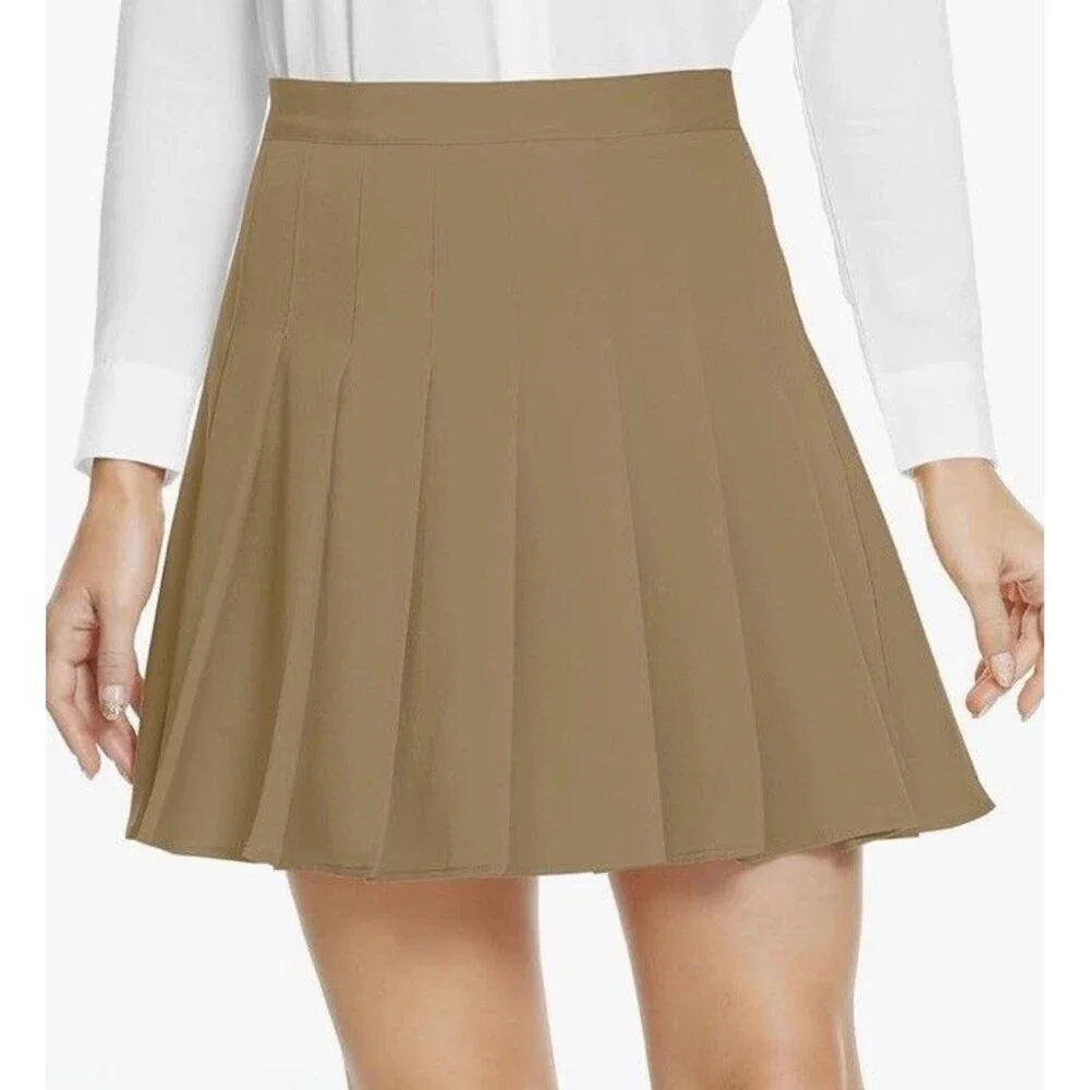 Urban Coco High Waisted Pleated Mini Skirt Womens L Tan Schoolgirl Anime Preppy